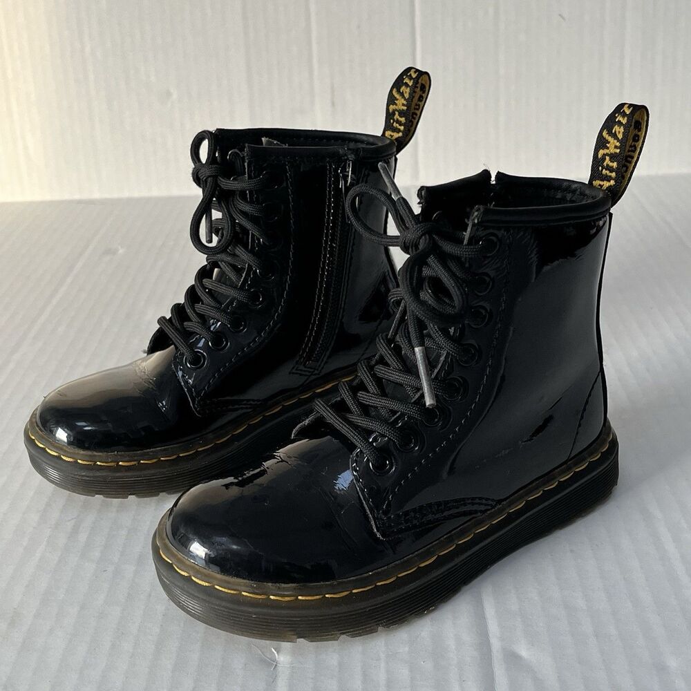 Dr. Martens Zavala J Combat Boots Patent Leather Zip Closure Unisex Kids Size 11
